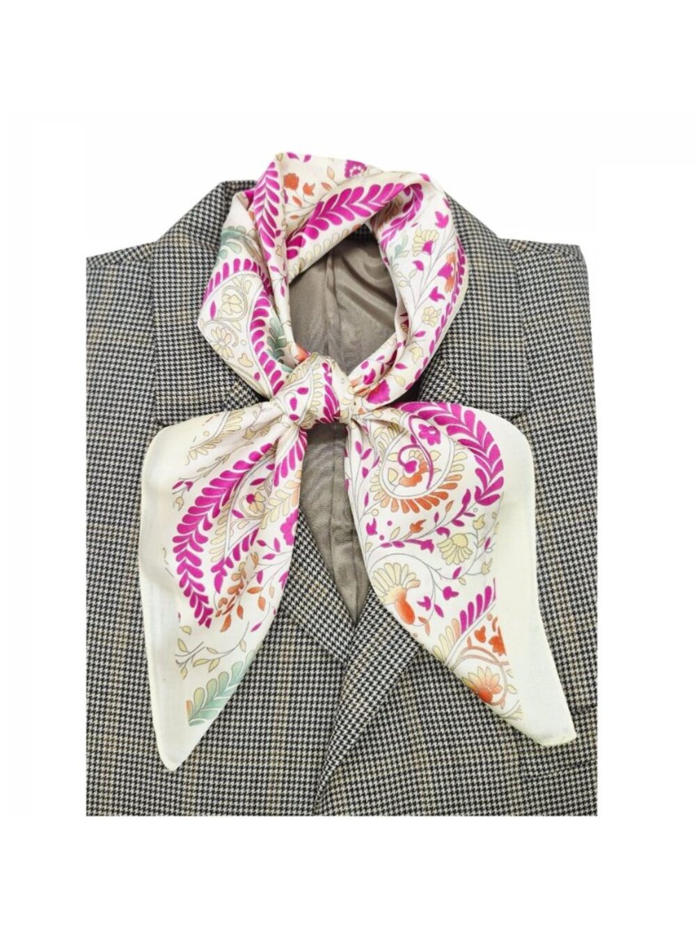 ✨Luxury Elegant Bandana Square Scarf Silky Satin Beige Wrap Stylish Floral Hiyab - Picture 2 of 5